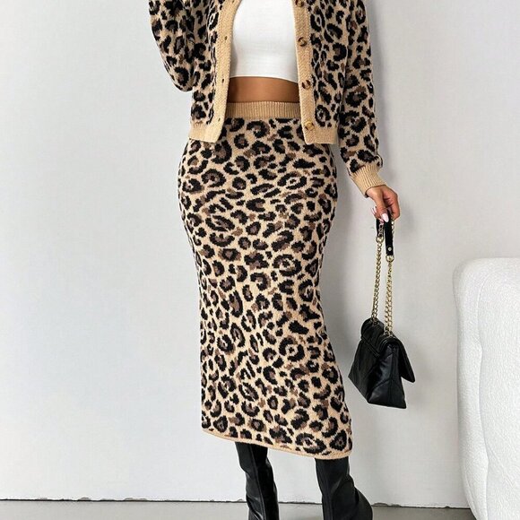 Brown Elegant Women's Leopard Print Casual Loose - Picture 4 of 6